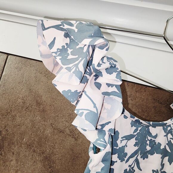 MAAJI "DUSK TIL DAWN" Sz M Floral Leaves Print Ruffle Shoulders Logo Swimsuit - Picture 4 of 7